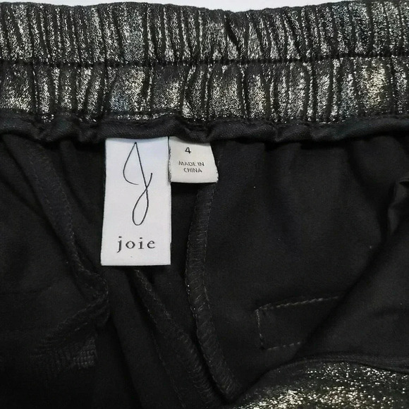 Joie Pant wide Leg Coated Black Polish Gold Size 4 back waistband Elastic NWT - Picture 3 of 12